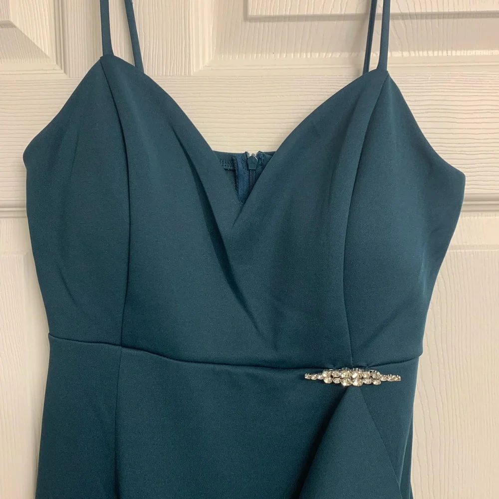 Alexa B Nites midi Formal Spaghetti Strap Ruffle Front Dress Size 4‎ Color Jade - Picture 8 of 11